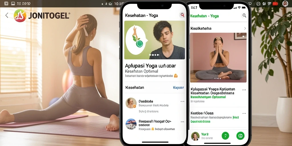 Antarmuka aplikasi JONITOGEL menampilkan berbagai sesi yoga yang menarik.
