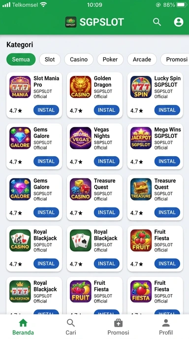 Tampilan katalog aplikasi sgpslot