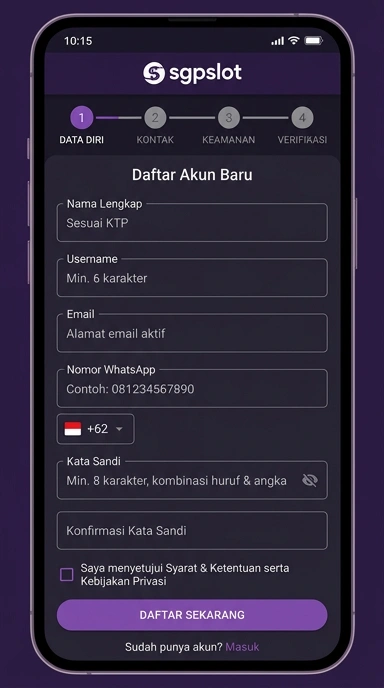 Tampilan halaman daftar sgpslot